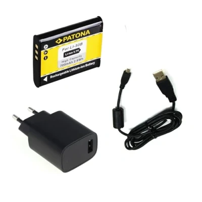 Abbildung von bg akku24 Ladegerät, Akku und Ladekabel, Datenkabel, USB Kabel für Olympus VG 170, VH 520, VR 340, 350, 360, 370