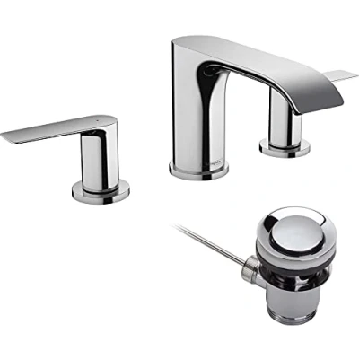 Abbildung von hansgrohe Waschtischarmatur &quot;Vivenis&quot;, 3 Loch 90 mit Zugstangen Ablaufgarnitur