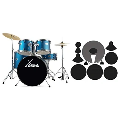 Abbildung von XDrum Semi 22&quot; Standard Schlagzeug Satin Blue Sparkle BD, 12&quot; TT, 13&quot; 16&quot; FT, 14&quot; SD Set inkl. Dämpfer Blau