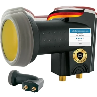 Abbildung von SCHWAIGER 340 Twin LNB Low Noise Blockconverter Sun Protect digital hitzebeständig Kappe Satellitenschüssel Zubehör für Multischalter Wetterschutz vergoldete Kontakte anthrazit