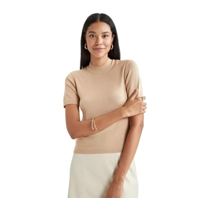 Abbildung von DeFacto Pullover Damen Langarm Blusen &amp; Tuniken Winter Sweater Fitted Mock Neck