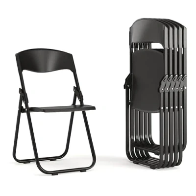 Abbildung von Flash Furniture 6 Pk. Hercules Series 880 lb. Capacity Heavy Duty Black Plastic Folding Chair with Built in Ganging Brackets