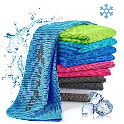 Abbildung von Fit Flip Kühlendes Handtuch Ice Cooling Towel und mikrofaser Kühltuch kühlende Handtücher für Nacken Hals Airflip cool Fitness Sport Kühlhandtuch (blau, 120x35cm)