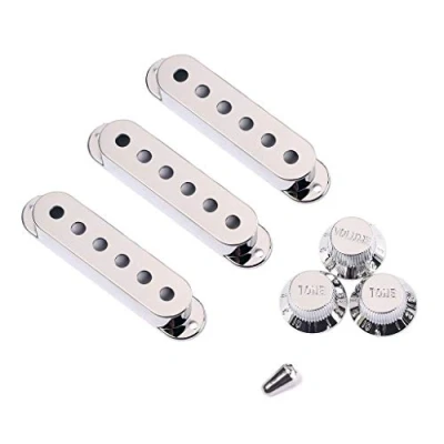 Abbildung von Alnicov 48/50/52 mm Tonabnehmerabdeckungen mit 5 Wege Schalterspitzenkappe für Strat Gitarren Ersatz, Chrom