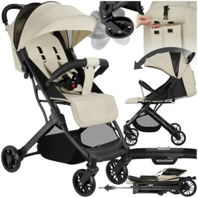Abbildung von tectake Kombi Kinderwagen Buggy Kinderwagen, Einhand Klappmechanismus, mit 5 Punkt Gurt, Schutzbügel
