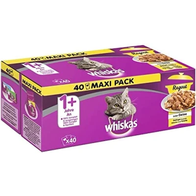 Abbildung von Whiskas 1+ Katzennassfutter Ragout Geflügel Auswahl in Gelee Hochwertiges Feuchtfutter im Portionsbeutel für Katzen ab 1 Jahr Katzenfutter Vorratspack (40 x 85g)