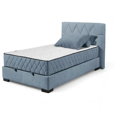 Abbildung von NAGOL B Boxbett 120x200, Denim Bequemes Bett mit Bettkasten und Premium 9 Zonen Federkern Wendematratze 145 x 114 214 cm (B/H/T)