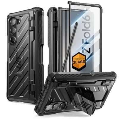 Abbildung von SUPCASE für Samsung Galaxy Z Fold 6 Hülle mit S Pen Halter (Unicorn Beetle Pro), [Mit Displayschutz aus gehärtetem Glas] Handyhülle Bumper Case Robust Schutzhülle Ständer (Schwarz)