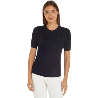 Abbildung von Tommy Hilfiger Cable Tshirt print, Damen, Größe: Large, Desert sky