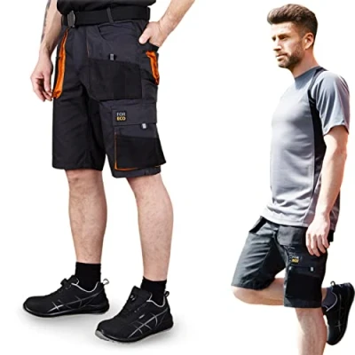 Abbildung von REIS FORECO TS BJS Arbeitsshorts für Herren, Cargo Shorts, Sicherheitsshorts, Arbeitsshorts, Garten Stahl Schwarz Orange, Größe: XL