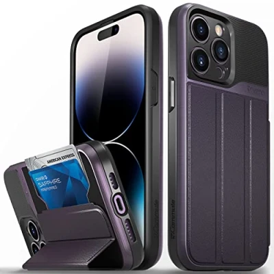 Abbildung von VENA vCommute Wallet Case für Apple iPhone 14 Pro Max (6,7&quot; Zoll), (Military Grade, Card Slot) Handytasche mit Standfunktion, Leder Flip Schutzhülle (Tiefviolett)
