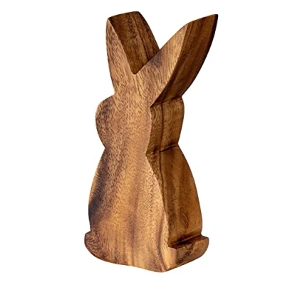 Abbildung von levandeo Hase H15cm Holz Osterhase Akazienholz Osterdeko Dekoaufsteller Deko Figur Frühling Ostern Tischdeko Aufsteller