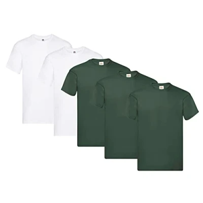 Abbildung von Fruit of the Loom Herren T Shirt Original M L XL XXL 3XL 4XL 5XL auch Farbsets, 3Flaschengrün 2Weiss, (5er Pack) + 1HL Kauf Notizblock