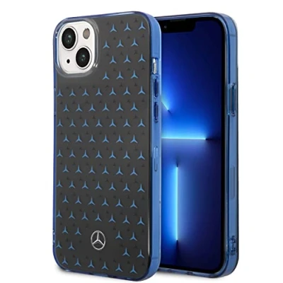Abbildung von CG MOBILE Mercedes Benz Handyhülle für iPhone 14 Plus in Schwarz/Blau, Big Star Muster, kratzfestes PC/TPU, bequeme und langlebige Hartschale mit zugänglichen Anschlüssen, Stoßdämpfung