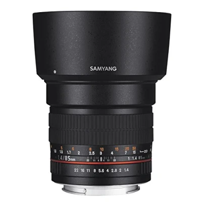 Abbildung von Samyang MF 85mm F1,4 AS IF UMC für MFT Vollformat Portrait Objektiv Mount, geeignet MFT, manueller Fokus, Olympus OM D E M10 Mark IV, III und Panasonic Lumix DC G110, G91