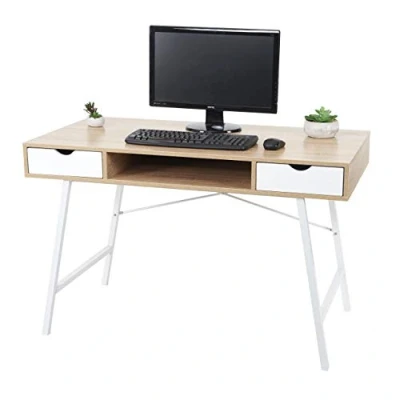 Abbildung von Mendler Schreibtisch HWC E92, Bürotisch Computertisch, 3D Struktur 120x60cm naturbraun weiß