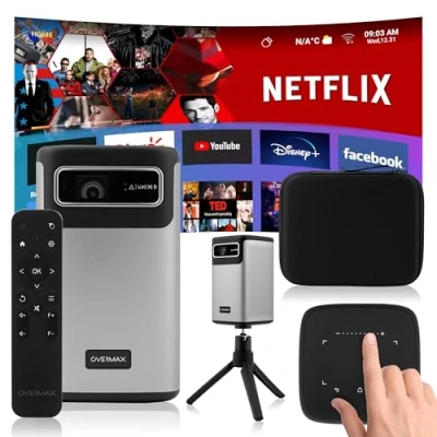 Abbildung von Overmax MULTIPIC 8.1 Beamer (5000 lm, 10 000:1, 3840 x 2160 4K px, Android/4K/Wi Fi/USB C/8000mAh Mobiler/Touchpad/30 200)