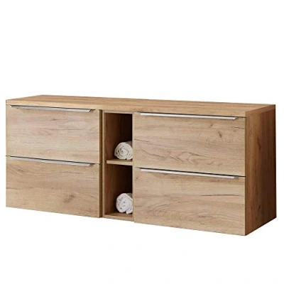 Abbildung von Lomadox Badmöbel Waschtisch Unterschrank Set 141cm, Wotaneiche, 4 Softclose Schubkästen, 1 Rehal, B/H/T 141/59,5/46 cm