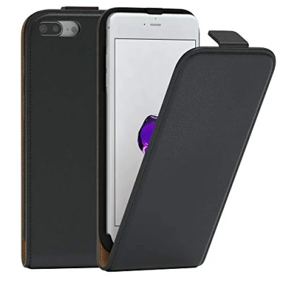 Abbildung von EAZY Case Hülle kompatibel mit iPhone 7 Plus / 8 Flip Cover zum Aufklappen, Handyhülle aufklappbar, Schutzhülle, Flipcover, Flipcase, Flipstyle vertikal klappbar, aus Kunstleder, Schwarz