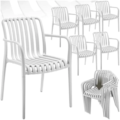 Abbildung von tectake® Gartenstühle stapelbar, Gartenmöbel Set, Balkon Möbel, Bistro Sessel, Outdoor Balkonmöbel, Terrassenmöbel weiß, 6er Set
