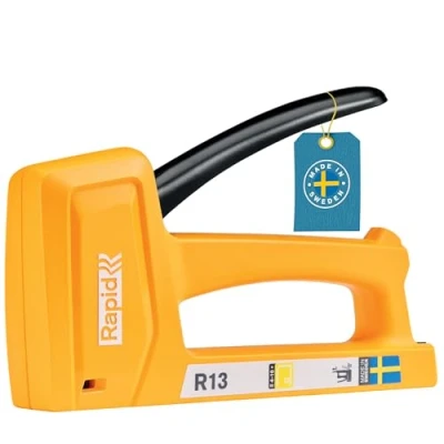 Abbildung von Rapid Handtacker R13 ideal zum Tackern von Holz und Polstern mit ergonomischem Griff allen inneren Verschleißteilen aus Stahl für Klamern Typ 13 Made in Sweden