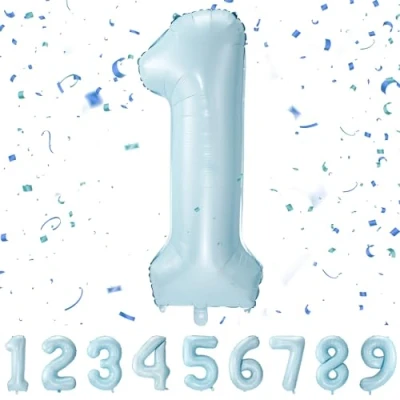 Abbildung von Geburtstag zahlen luftballon 1 jahre Folienballon Kindergeburtstag Deko XXL Pastel Blau Riesen in 40&quot; 101cm Geburtstagsdeko Ballon Zahl zum QBlue1