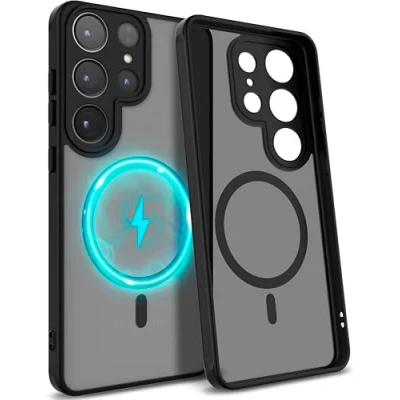 Abbildung von MyGadget Hülle für Samsung Galaxy S24 Ultra [ kompatibel mit MagSafe ] magnetische Hybrid Handyhülle Durchsichtige Hartschale in Schwarz