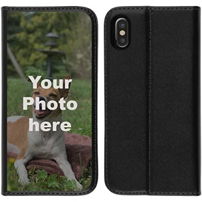 Abbildung von PhoneNatic Case kompatibel mit iPhone X/XS Personalisierte Handyhülle Kunstlederhülle schwarz zum selbst gestalten eigenem Foto