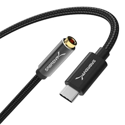 Abbildung von Sabrent usb TYP c auf Klinke 3,5mm Externe Soundkarte audio zu adapter soundkart konverter, 50cm kabel (CB UC35)