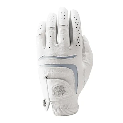 Abbildung von Wilson Staff Damen Golfhandschuh, Grip Plus, Material Kombi, Größe: L, Rechtshand, LRH, weiß, WGJA00102L