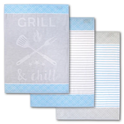Abbildung von Dyckhoff Geschirrtuch Grill &amp; Chill, mit 3 verschiedenen Motiven, Maße je Tuch ca. 50x70 cm, (Set, tlg), aus 100% Baumwolle, Grillbesteck Motiv und Schriftzug