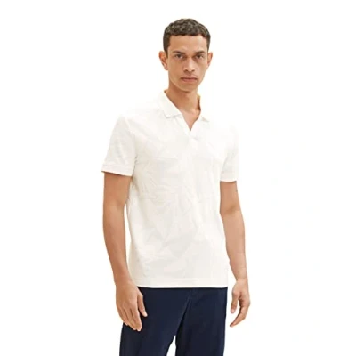Abbildung von TOM TAILOR Herren 1036376 Jaquard Poloshirt mit Palmen Muster, 10332 Off White, L
