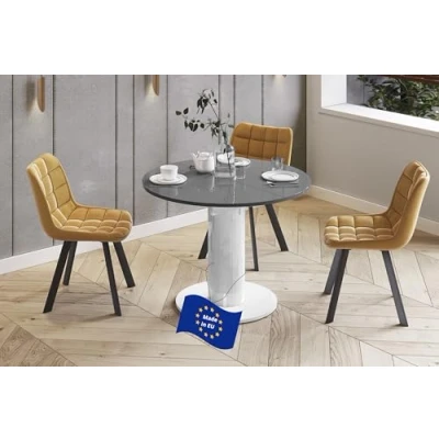 Abbildung von Design Esstisch Tisch HES 111 rund oval Hochglanz ausziehbar 100 148cm, Farbe:Grau Weiß
