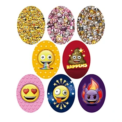 Abbildung von 8 im Siebdruckverfahren hergestellte Kinderaufnäher zum Aufbügeln auf die Kleidung. Heißklebeanwendungen Reparieren und Dekorieren von Hosen, Jacken, Pullovern, Rucksäcken usw. (Emoji 2)