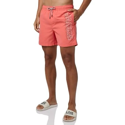 Abbildung von Jack &amp; Jones Jpstfiji Jjswim Solid Badeshorts, Herren, Größe: Small, Hot coral