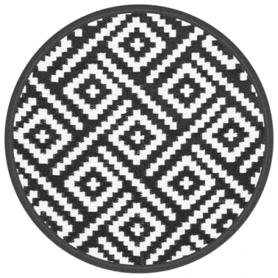 Abbildung von vidaXL Outdoor Teppich, Gartenteppich Rund Beidseitig, Balkonteppich Terrassenteppich UV beständig, Teppich für Balkon Terrasse, Weiß Schwarz Ø160cm PP