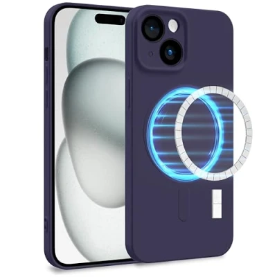 Abbildung von MyGadget Hülle für Apple iPhone 15 [ kompatibel mit MagSafe ] Zweilagige Handyhülle Kameraschutz Cover Innenfutter &amp; Silikon außen Lila