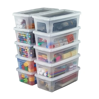 Abbildung von Iris Ohyama Vielseitige Aufbewahrungsboxen, 5L, 10er Set, Transparent, Deckel leicht schließbar, Stapelbar, Plastik, Für Schrank, Regale, Klassenzimmer, Organisation, Kunstbedarf, Schuhe, MCB 5