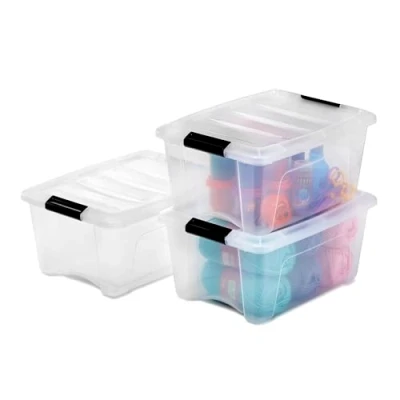 Abbildung von Iris Ohyama Aufbewahrungsboxen mit Deckel, 15L, 3er Set, Transparent, Sicherer Verschluss, Stapelbar, Griffe, Schlafzimmer, Schrank, Büro, Organisation, BPA freies Plastik, Ordnungsboxen, DDNTB 15