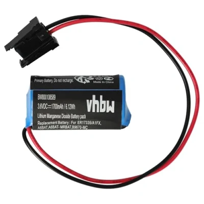 Abbildung von vhbw Li Ion Batterie 1700mAh (3.6V) kompatibel mit Mitsubishi A Series PLCs, A1FX CPU Robot Control PLC Ersatz für B9670 MC, A6BAT, A6BAT MRBAT.