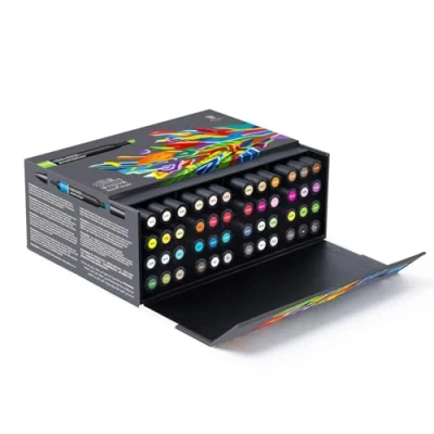 Abbildung von Winsor &amp; Newton 290067 ProMarker Box , Professionelle Layoutmarker mit streifenfreier Farbadeckung 2 Spitzen, fein und breit für Zeichnungen, Design Layouts 48 Farben Set, 1 stück (1er Pack)