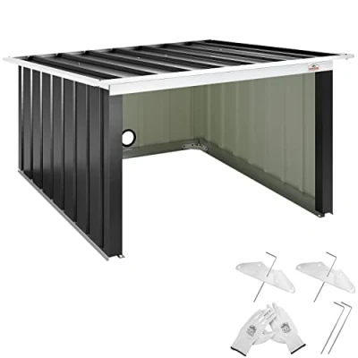 Abbildung von Gardebruk® Mähroboter Garage Pultdach Metall 89x90x54cm Wetterbeständig Dach klappbar 4X Erdanker Carport Rasen Anthrazit
