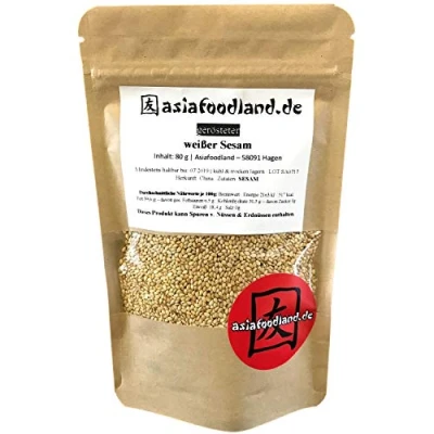 Abbildung von Asiafoodland gerösteter weißer Sesam Perfekt zum würzen, abschmecken und als Deko, 1er Pack (1 x 80g)