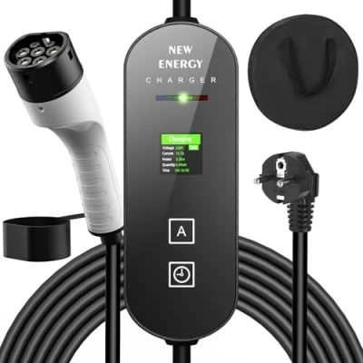 Abbildung von dé Typ 2 Ladekabel Schuko, 3.5KW 6 16A Tragbares EV Chargers mit Steuerbarer Digitalanzeige für Elektroauto, Ladegerät Model 3/Y 3008/508, C5X, DS7, GLA, Q3, X3, und Anderen PHEV/EV