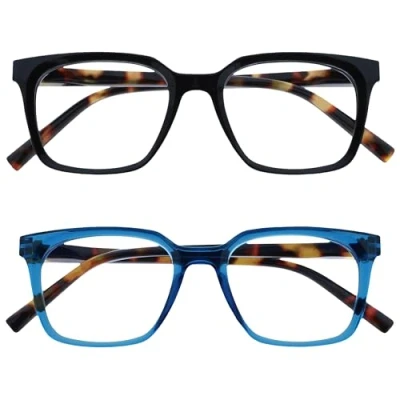 Abbildung von OPULIZE KOI Lesebrille 2er Pack Große Rechteckige Brillenfassung Schwarz Blau Damen, Herren Federscharniere RR50 13 +2.00