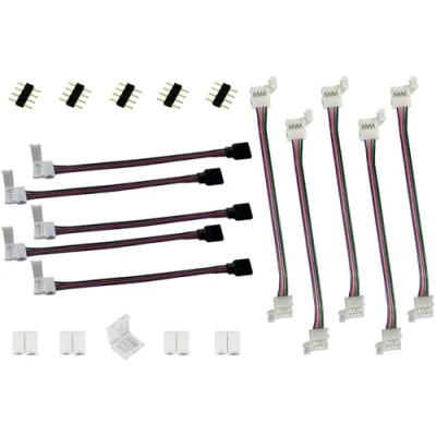 Abbildung von LED Streifen Verbinder 4 polig 10mm Breit RGB 5050 Strip Schnellverbinder Band Verbindungskabel Controller Anschlusskabel Stripe Verlängerung Adapter Stecker, 17cm Lang