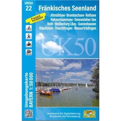Abbildung von UK50 22 Fränkisches Seenland: Altmühlsee, Brombachsee, Rothsee, Hahnenkammsee, Dennenloher See, Roth, Weißenburg i.Bay., Gunzenhausen, Hilpoltstein, ... Karte Freizeitkarte Wanderkarte)