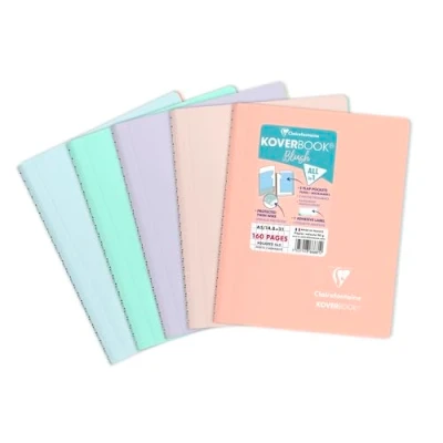 Abbildung von Clairefontaine 366681C Packung mit 5 Heften Koverbook Blush PP, Spiralbindung, DIN A5, 80 Blatt kariert, farbig sortiert, 1 Pack