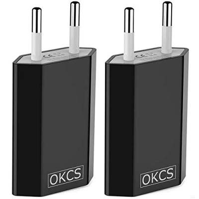 Abbildung von OKCS 5W 2X USB Netzteil Netzstecker Adapter 5V / 1A kompatibel für Smartphones/Tablets/eBook Reader/iPhone/Galaxy P10 P20 Xperia/etc. Schwarz