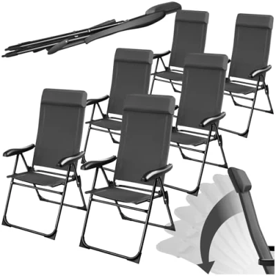 Abbildung von tectake® Gartenstuhl Hochlehner, Gartenmöbel Set, Liegestuhl 7 Fach verstellbar, Klappstuhl, Campingstuhl, Klappstühle Balkon Möbel, Camping Stuhl, Gartenstühle anthrazit, 6er Set